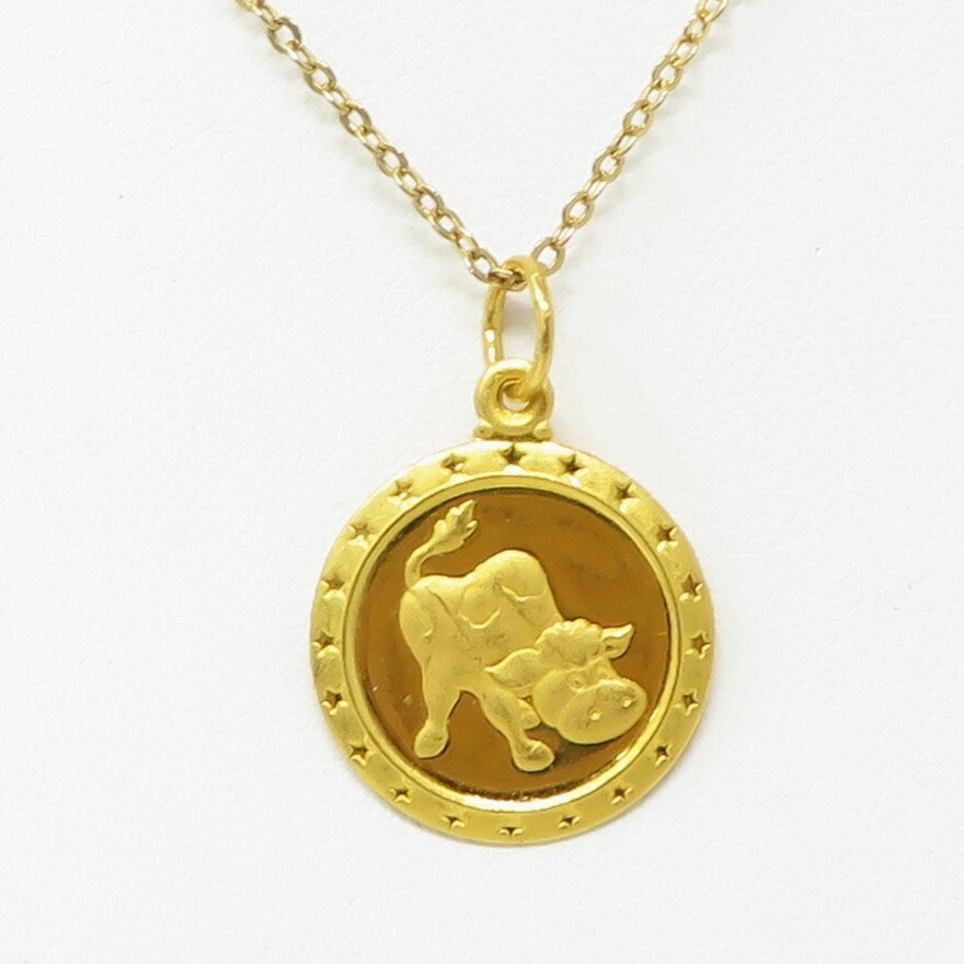NYJEWEL 24k 9999 Yellow Gold Cow & Chinese Word Good Fortune Fu 福 ...