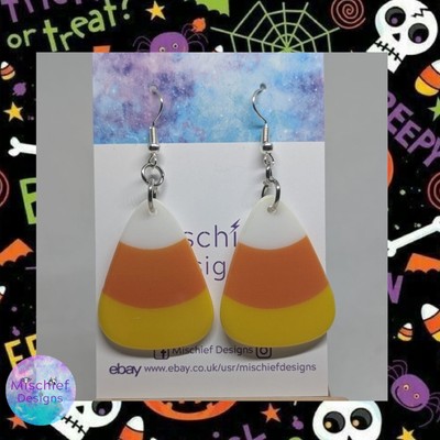 Handgefertigte Spooky Season große Zuckermais Süßigkeiten Trick or Treat Halloween Ohrringe 