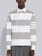 Thom Browne Gray/White Rugby Stripe Oversized 4-Bar Football Polo Size 1/Small