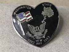 Vintage Collectible Washington State VFW 92-93 Heart Aux Metal Pinback