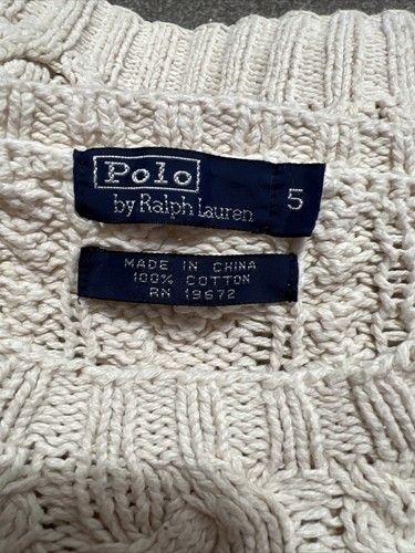 POLO by RALPH LAUREN Size 5 Cream Sweater Chunky Cable Knit Cotton Boys - Picture 3 of 4