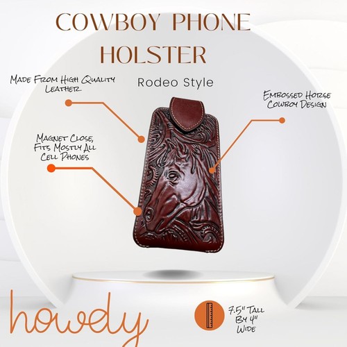 7" HORSE FLORAL POUCH BELT LOOP & CLIP HOLSTER WESTRN LEATHER UNIVERSAL #EH12850 - Picture 17 of 33