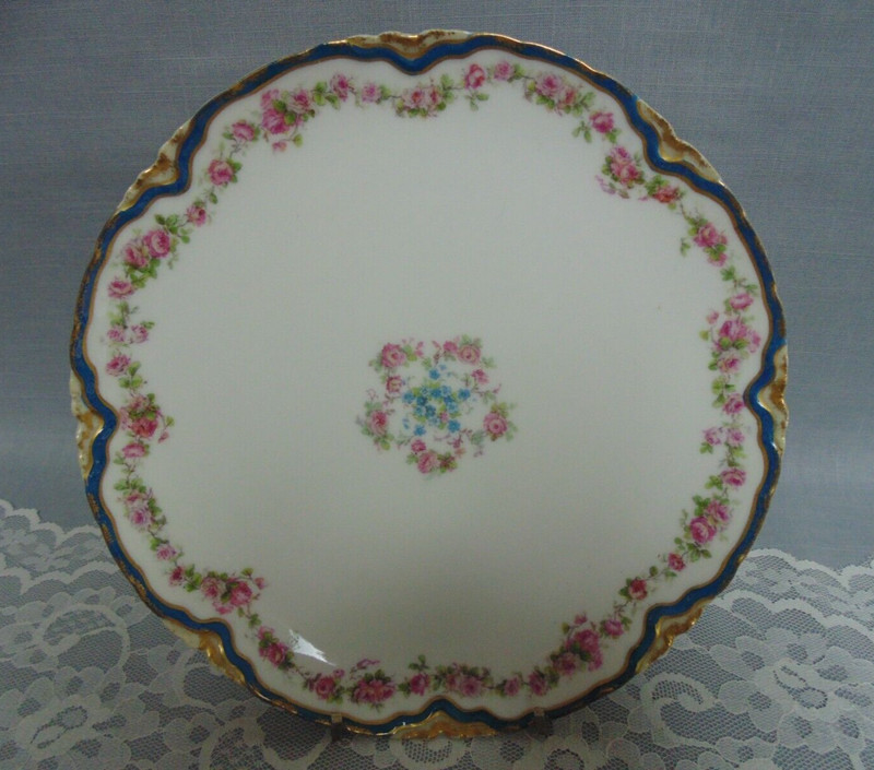 Haviland Limoges Coupe Dessert Plate Sch 528-4 Ranson Rose Swags Turquoise Gold