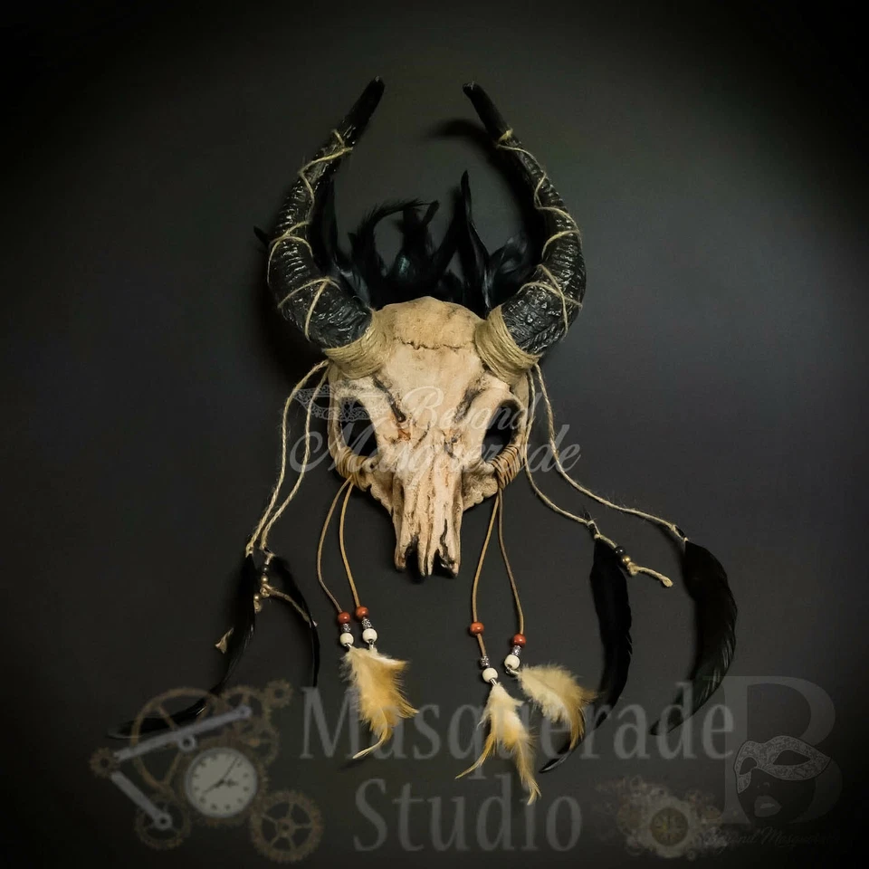 Unisex Ancestral Horned Demon Animal Skull Headdress Decoration Masquerade Mask - Image 2 of 4