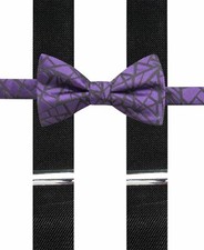  90 New Alfani Men'S Black Stretch Suspender Purple Geometric Bow Tie Combo Set