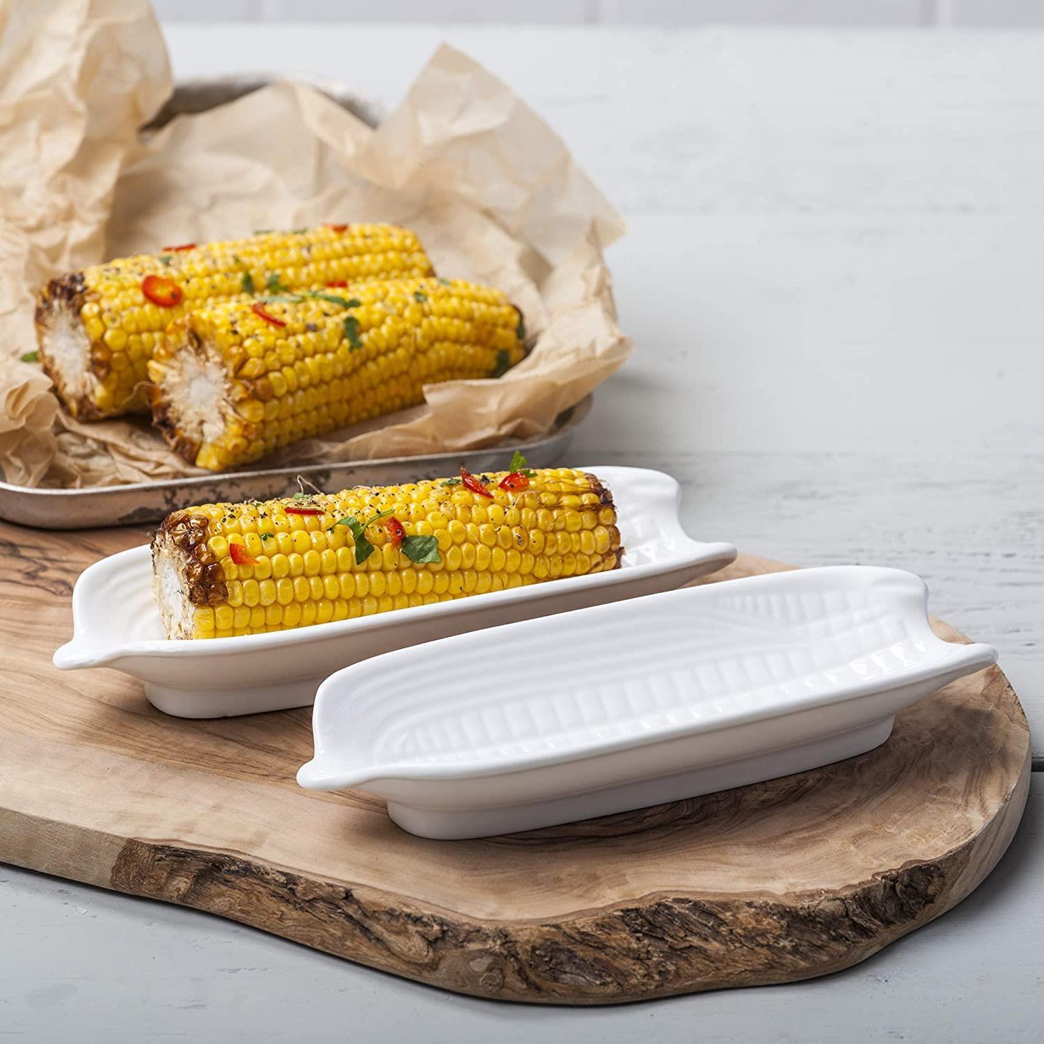 Corn on the cob serving dishes, Set of 2 Porcelain Serving Dishes, White