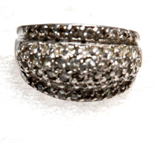 VINTAGE STUNNING STERLING SILVER CLEAR CRYSTAL CZ BAND RING SIZE 9.75