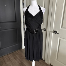 Vintage Y2K Versace Black Pleated Halter Dress with Medusa Belt Size IT 44 US M