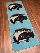  NEW VINTAGE CAMPER VAN DESIGN RUG RUNNER 66X185CM BLACK BLUE QUALITY NON SLIP