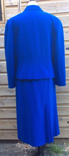 Jacque Vert Vintage Blue Suit 14 Black Faux Leather Details Pleats in Skirt - Picture 5 of 9