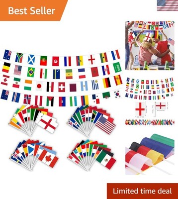 World Cup Handheld Flags & String Flag Set, 48 Countries Flags on Stick and 4...