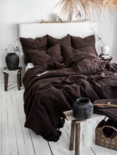 Linen Bedding Set in Chocolate - Duvet Cover 2 Pillowcases Set in King, Queen