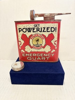 POWERIZED GASOLINE EMERGENCY QT CAN, 1920S SUNBURST REFINING CO. GREAT FALLS, MT