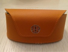 Tory Burch Sunglasses Case, Orange Leather With Golden Logo Drawstring Bag