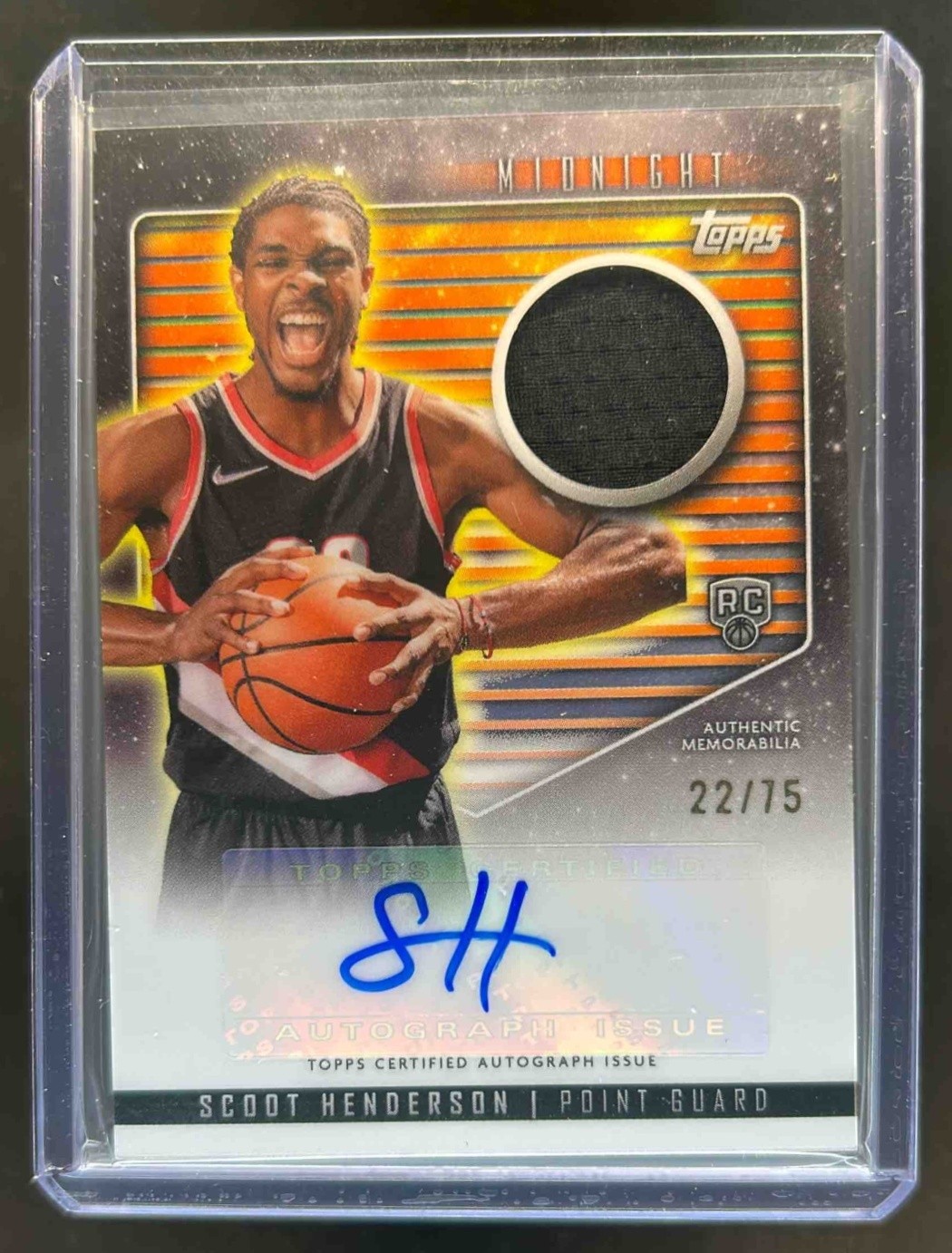 2023-24 Topps Midnight Scoot Henderson Rookie Jersey Auto RC Dusk Rookie #22/75
