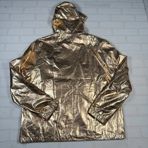 Forever 21 Men Metallic Gold Hooded Pullover 1/2 Zip Windbreaker Jacket Size XL - product listing photo