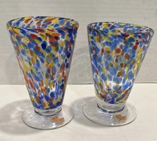 Red Robin Hand Blown Art Glass Margarita Cocktail Dessert Confetti Glasses READ