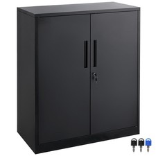 Uimoso Metal Storage Cabinet w/ 3 Keys 2 Adjustable Shelves Magnetic Door Black