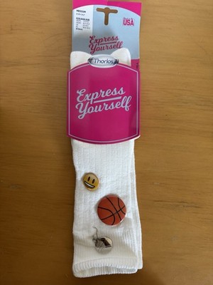 Thorlos Unisex EYOU11 Solid White Over The Calf Socks Size M Express Yourself