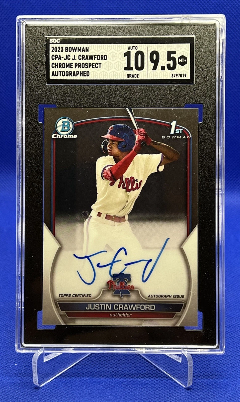 Deal for 2023 Bowman Chrome Justin Crawford 1st Bowman Auto #CPA-JC SGC 9.5 Mint 🔥