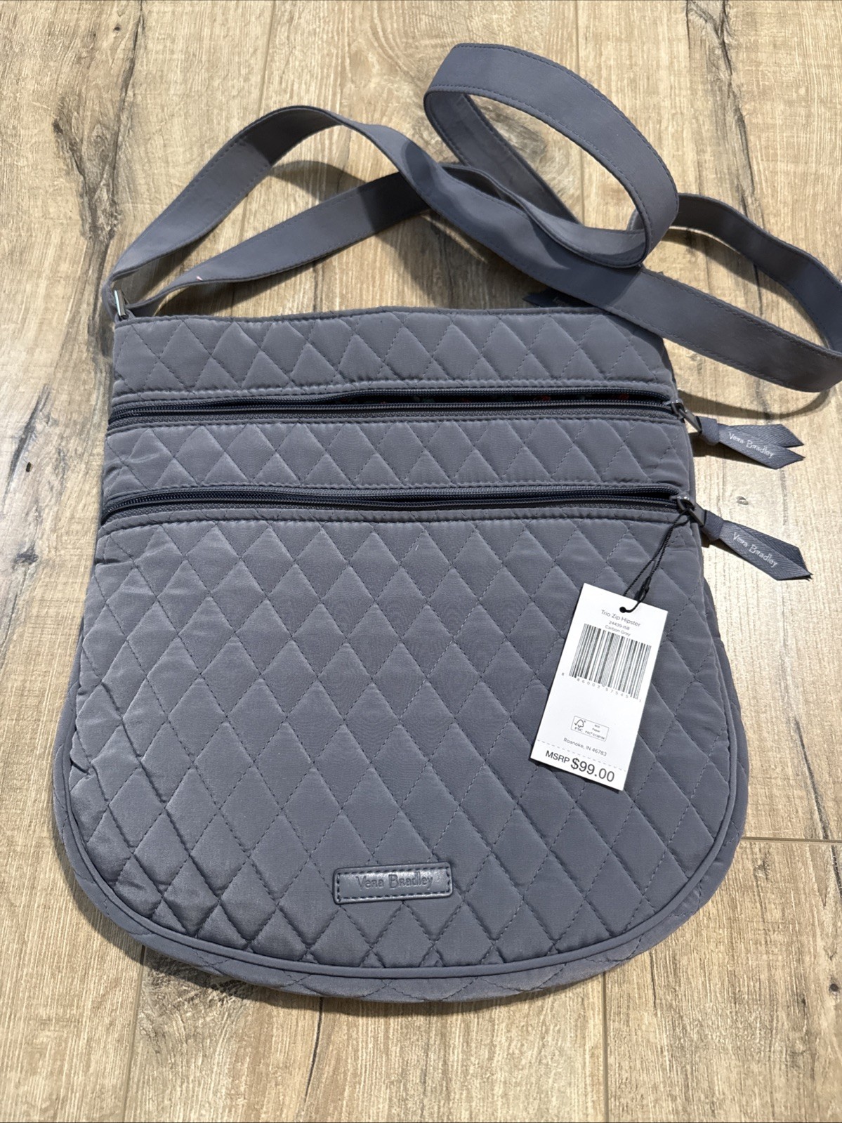 NWT Vera Bradley Triple Zip Hipster Crossbody Bag In A Grey 
