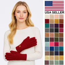 C.C Exclusive Unisex Cable Knit Winter Warm Smart Touch Soft Solid Color Gloves