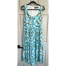 Karl Lagerfeld Paris Dress Size 8 Blue Floral Linen Blend Sleeveless Midi Summer
