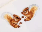 1 pair of Squirrel Embroidered iron on Patches 2+1/4 x 1+1/2 inch