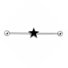 14G Industrial Barbell Black Star Scaffold 38mm Piercing Jewelry Sold Each