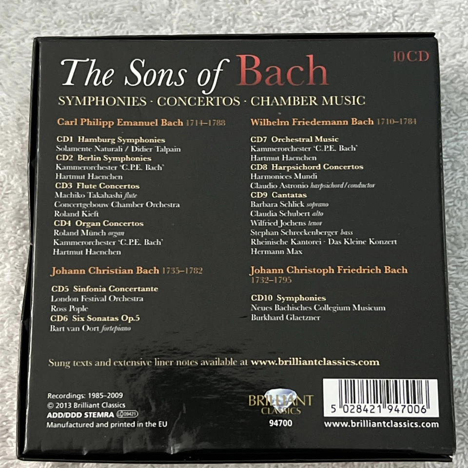 The Sons of Bach: Symphonies; Concertos; Chamber Music (10 CD Box Set 2013) NM  - Image 3 of 4