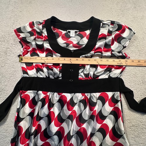 Vintage Y2K Dressbarn Blouse Top Abstract Print Tie Waist Short Sleeve S - Bild 7 von 10