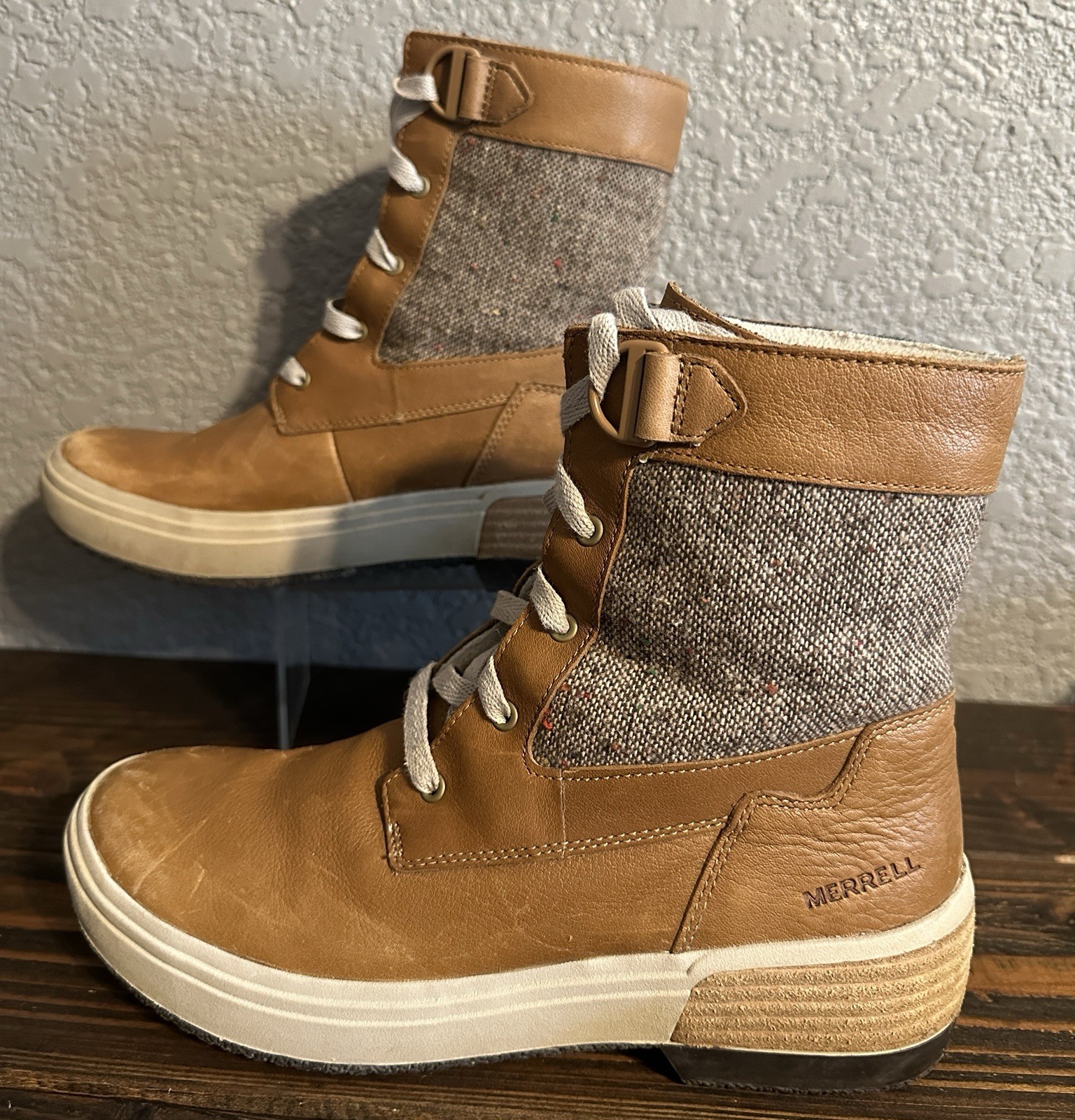 Stivali Merrell donna 7 5 Haven pizzo medio WP pelle tweed tabacco escursionismo