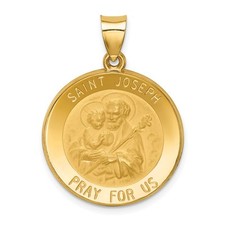 14k Yellow Gold Polished and Satin St Joseph Medal Hollow Pendant