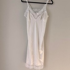 Vintage White Slip Dress with Floral Lace Details Size 36