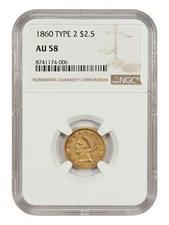 1860 $2.50 NGC AU58 (New Reverse) - Liberty Head $2.5