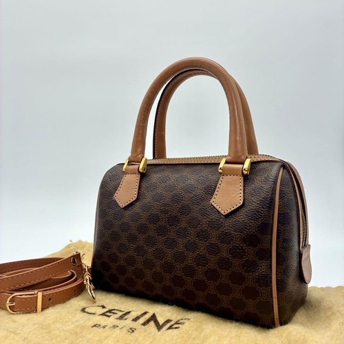 CELINE Macadam Mini Boston Bag 2Way Brown Leather Shoulder Handbag Vintage Japan - Picture 19 of 24