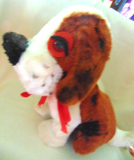 VTG 1950s Stuffed "ST. BERNARD" Plush Puppy Dog with Red Bow 12"