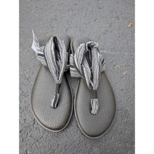 Sanuk Women's Yoga Sling Back Thong Sandals Sz 10 Black White Yoga Mat Comfort