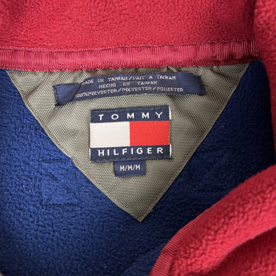 Vtg Tommy Hilfiger Big Flag Logo Fleece Men’s M Pullover Snap Jacket 90’s Blue - Image 4 of 4