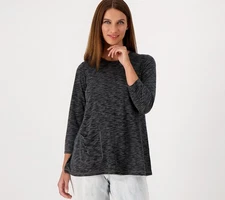 LOGO by Lori Goldstein Heather Knit 3/4 Sleeve Top-Black-XXS-NEW-A522774