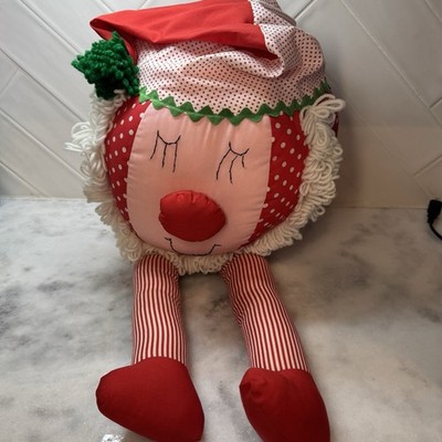 Vintage Christmas Elf Rag Doll Plush Red Polka Dot Shelf Sitter Decor Roly Poly