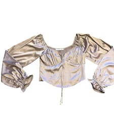 Altar'd State Champagne Satin Corset Top Blouse Long Sleeve Ruched Party
