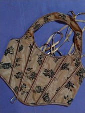 Corset Bustier Gothic Renaissance Cottagecore Fairy Brown Satin Floral Size M