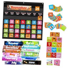 Classroom Calendar Pocket Chart with 88 Cards - Ideal for Homeschool,