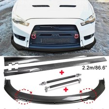 For Mitsubishi Lancer Evo Front Bumper Lip Strut Rods Side Skirts Carbon Style