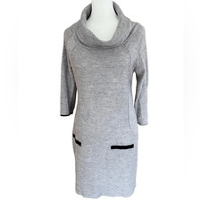 PAPILLON gray textured knit cowl neck sweater dress size M.