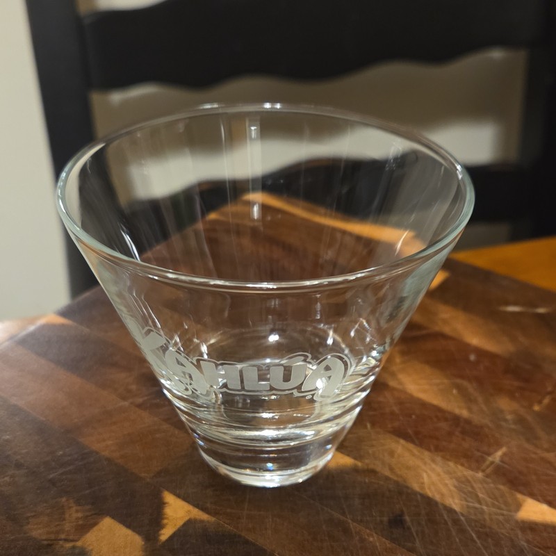 Vintage Kahlua Stemless Martini Glass Flared Cocktail Heavy Ribbed Base Etched