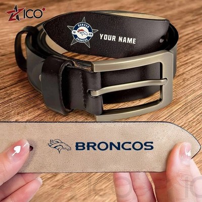 Personalized Denver Football Team Broncoss Men PU Leather Belt Gift Him Dad Papa