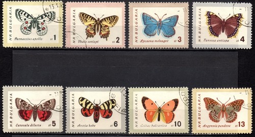 BULGARIEN 1962 - komplette Serie gebraucht 1/2/3/4/5/6/10/13 St. Schmetterlinge #BU1