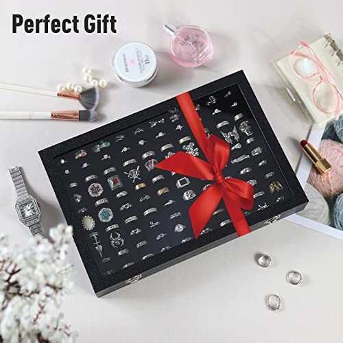 Caja de almacenamiento de vitrina de anillos de joyería con 100